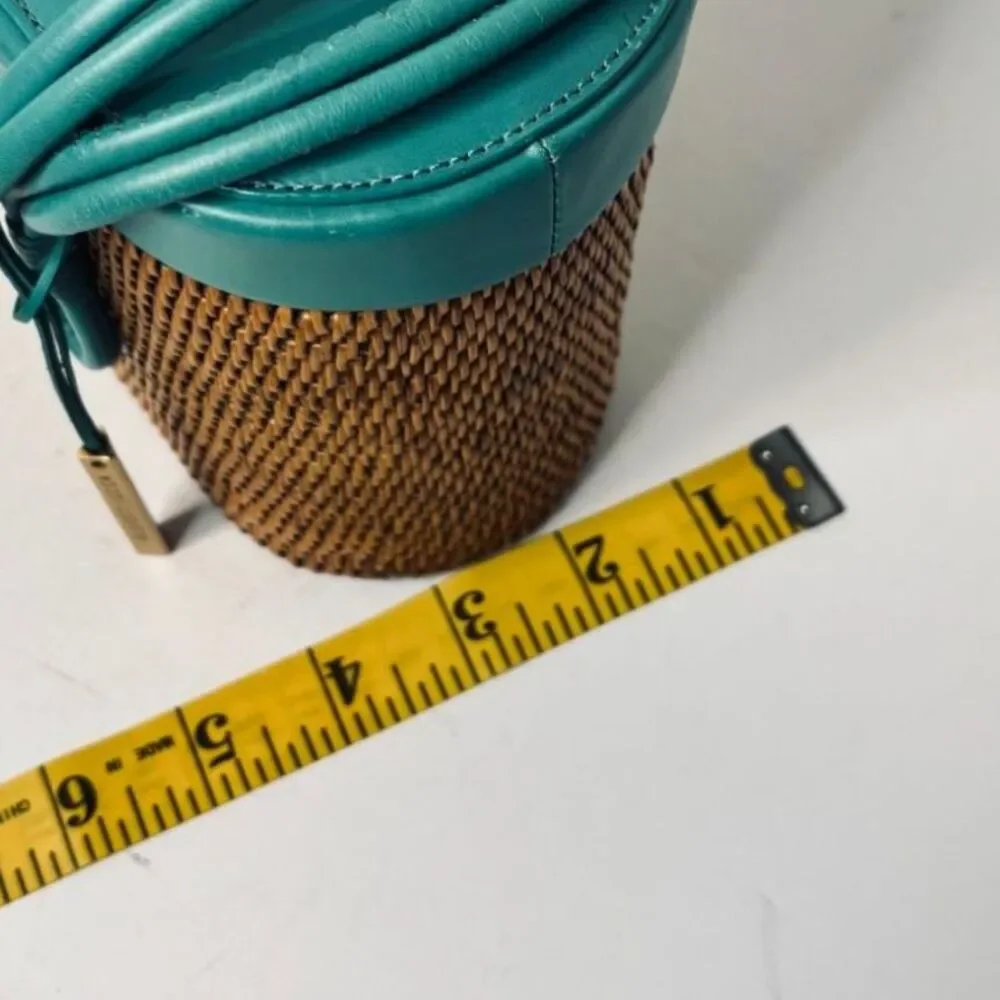 Elliot Lucca Woven Rattan Teal Leather Shoulder Bag Crossbody Handbag